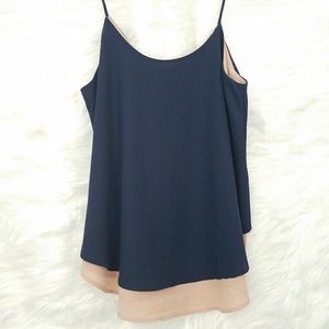 Anthropologie Paper Crane Navy & Nude Tank Top